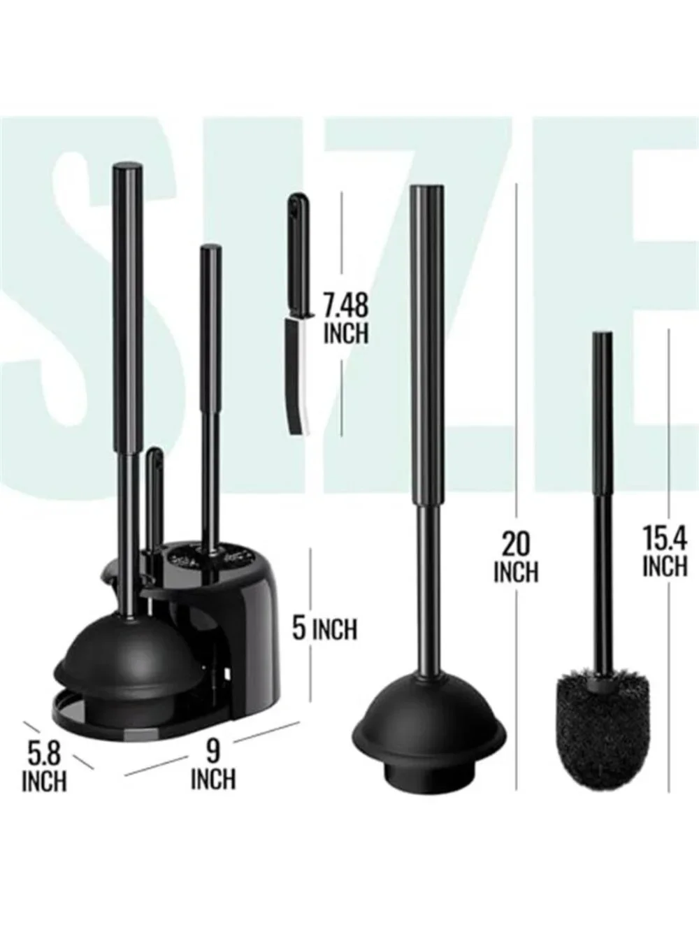 Toilet Brush Plunger Set Bathroom Cleaning Kit Holder Crevice Brush Black 3 Pcs